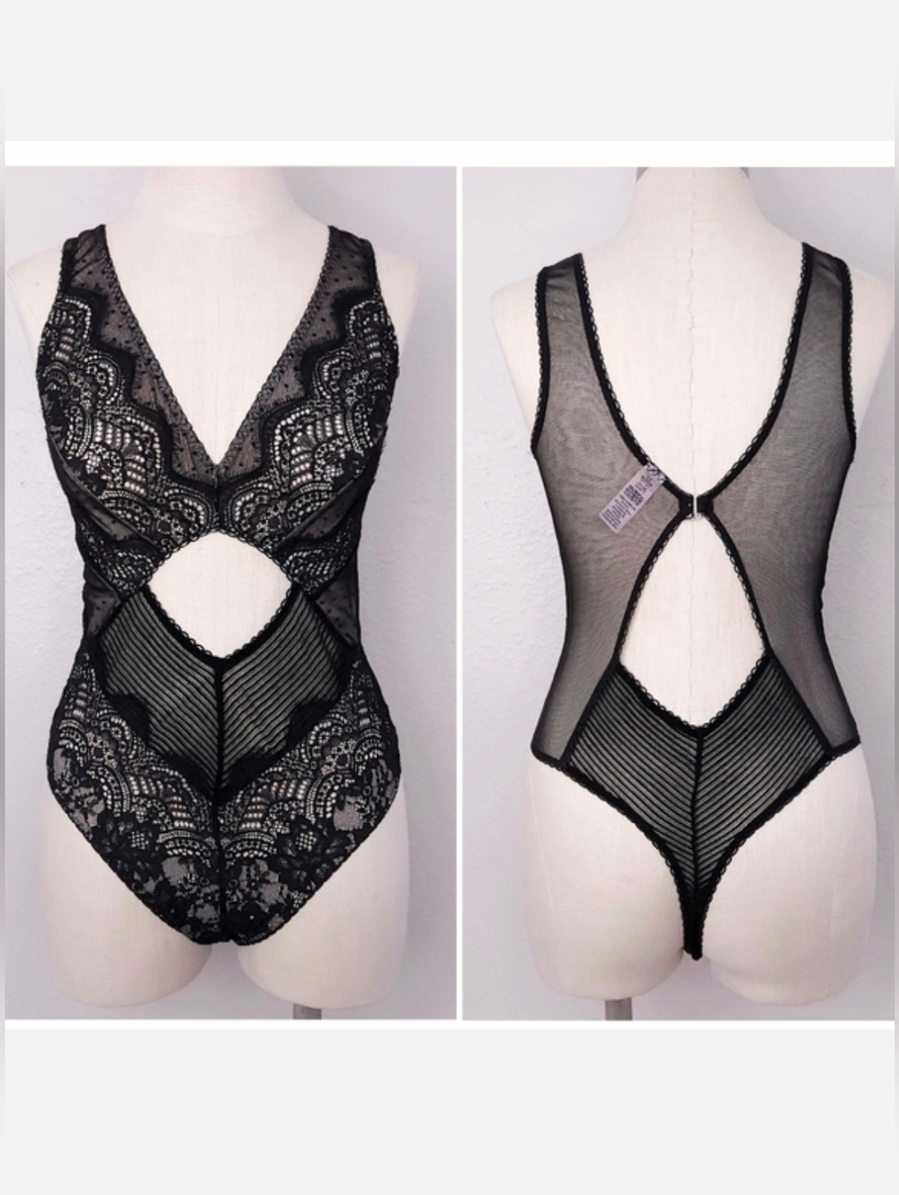 Victoria's Secret Black Lace Mesh Bodysuit MEDIUM